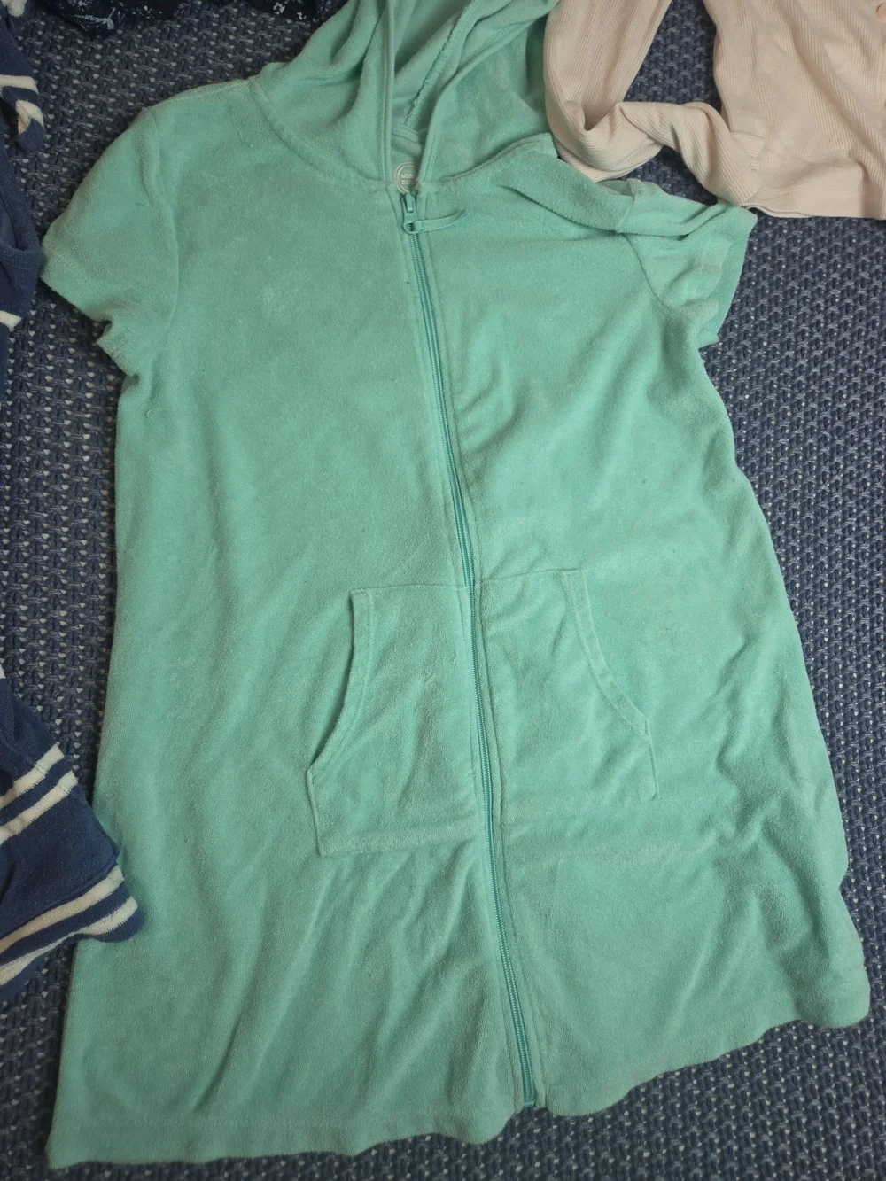Terry Cloth Romper Mint Zip Hoodie Dress - SO Floral Top